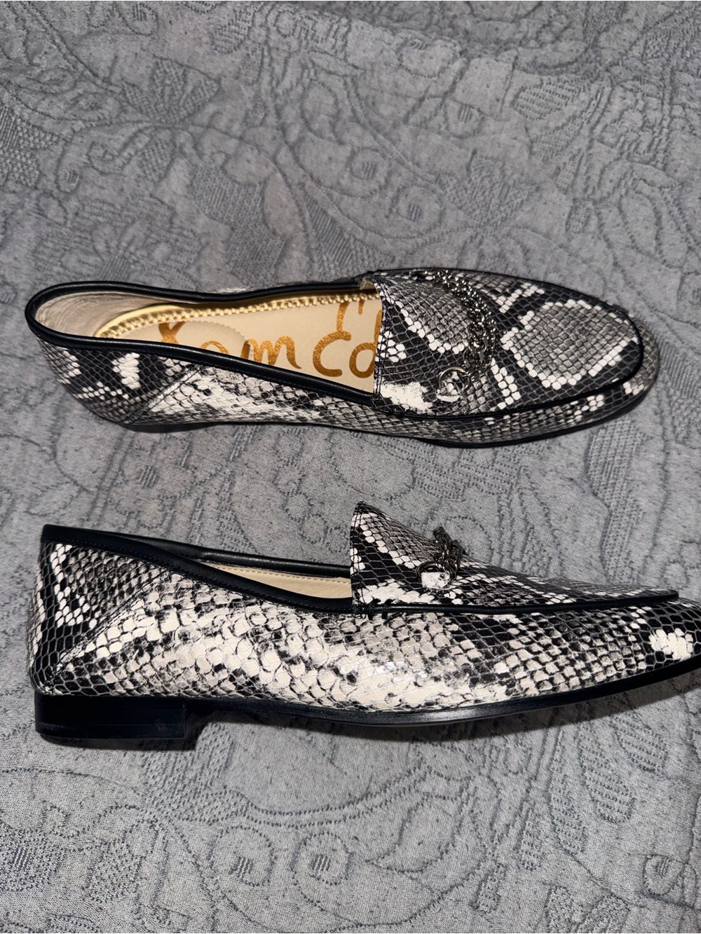 Sam Edelman Lorenzo Leather Loafers Reptile Print 8 Black Gray
